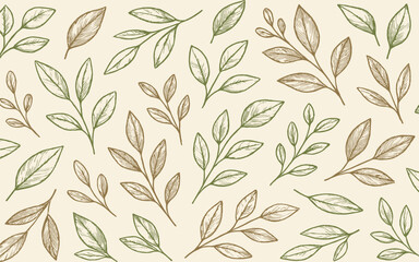 Hand-Drawn Botanical Seamless Pattern with Leaves