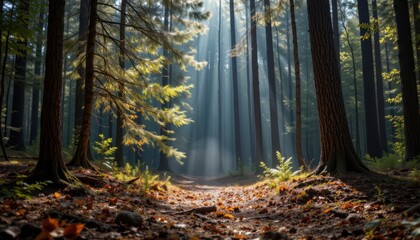 Fototapeta premium A gentle breeze carrying the scent of pine and earth, enhancing the mystical experience of the forest.