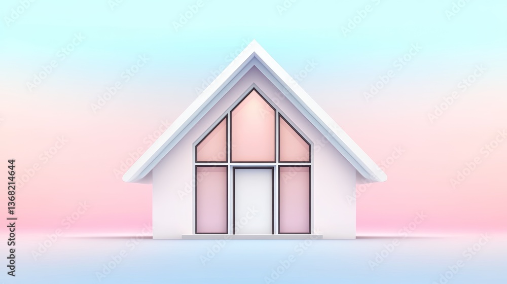 Poster minimalist lineart depiction of a modern home with a triangular roof large windows and a simple door