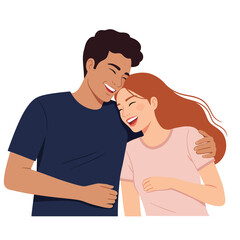 Two smiling individuals sharing a joyful moment in flat vector art