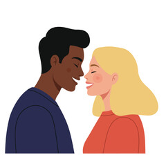 Fototapeta premium Couple in Love Smiling Together in Flat Minimalist Vector Art