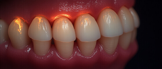 Detail of dental prosthetics showcasing high-quality craftsmanship and realistic appearance in a dental studio setting