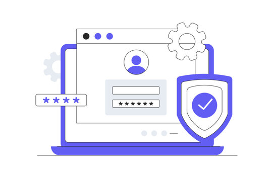 Login page window on laptop screen, Password secure access, Data protection, Cyber security, Internet security, information privacy, Account protection. Flat Cartoon Vector Illustration, icon. Stylish