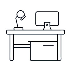 Minimalist desk setup with lamp and monitor in clean design  