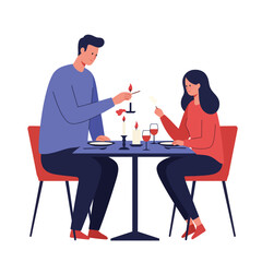 Couple Enjoying Romantic Dinner in Flat Minimal Vector Art