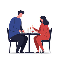 Couple enjoying dinner at a cozy table in flat vector art style