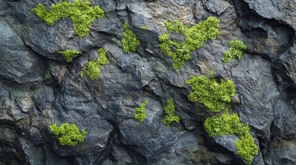 Obraz premium Rugged Granite Surface with Vibrant Green Moss in Natural Crevices Showcasing Earthy Contrast