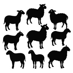 set of sheep collection of silhouettes of black vector