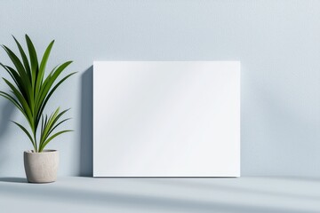 Minimalist indoor plant display with blank canvas in modern living room calm environment artistic viewpoint