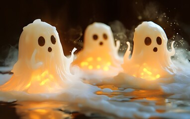 A white ghost with black eyes and mouth