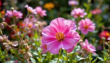 Fototapeta premium The scent of blooming flowers and fresh herbs fills the air, creating a sensory experience that transports visitors away from the urban landscape surrounding them.