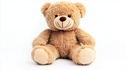 Selective focus fluffy brown teddy bear for kid isolated on white background, Cute teddy bear doll on white background.