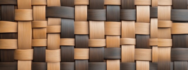 Unique Wooden Background with Interwoven Strips in Alternating Light and Dark Shades Showing Intricate Pattern