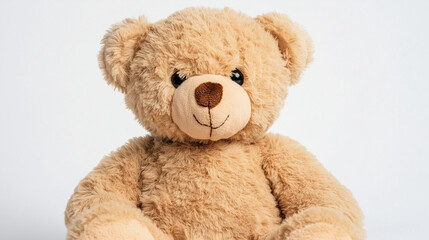 Obraz premium Selective focus fluffy brown teddy bear for kid isolated on white background, Cute teddy bear doll on white background.