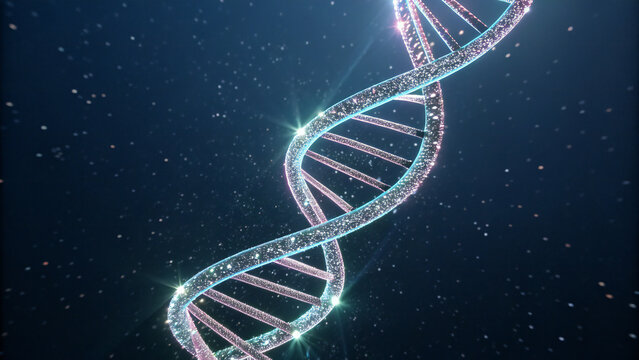3D molecular helix strand illustrates genetic biology research
