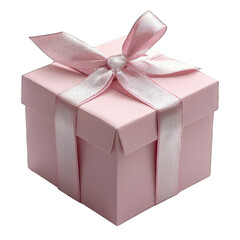 Obraz premium Elegant Pink Gift Box With Shiny Ribbon Wrapped Present, Isolated On A Transparent Background