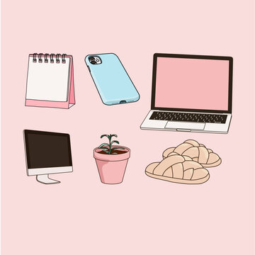 Pastel Minimalist Home Office Icon Set Vector Illustration