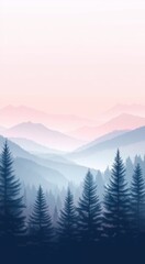 Fototapeta premium Beautiful misty morning landscape with a foggy forest, mountains, and sky background, phone wallpaper