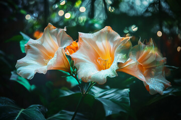 Mysterious Night Blooming Flowers In A Dark Enchanted Atmosphere With Soft Glowing Light, Generative AI