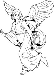 Erzengel Gabriel mit Blumenstrauß in eleganter Pose, religiöses Symbol himmlischer Botschaft. - obrazy, fototapety, plakaty