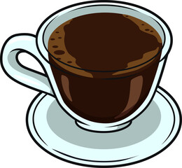 Americano in Glastasse mit Untertasse serviert, schwarz und aromatisch, isoliert auf weißem Hintergrund.