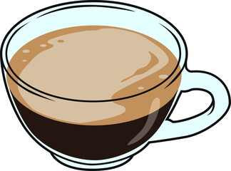 Caffè Crema mit feiner Crema-Schicht in einer Glastasse serviert, isoliert auf weißem Hintergrund.