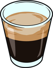 Frisch gebrühter Caffè Crema in einem klaren Glas mit feiner Crema-Schicht, isoliert auf weißem Hintergrund.