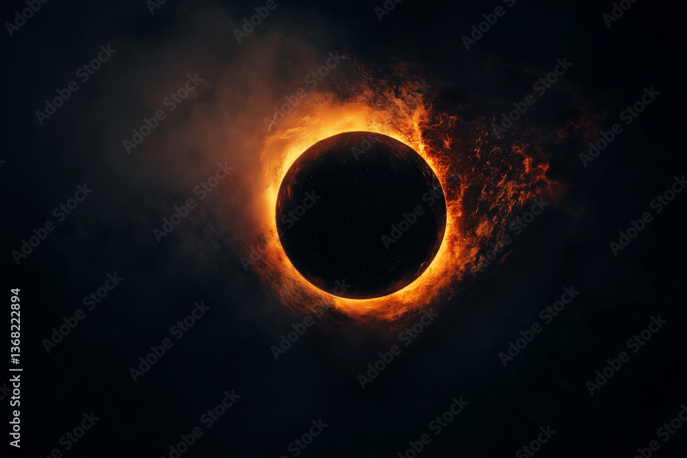 Poster swirling red and orange clouds of gas and dust are twisting around a black hole creating a colorful 