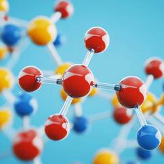 Molecular Marvel: A vibrant and detailed 3D illustration showcasing the intricate structure of a molecule, highlighting the interconnectedness of science and the building blocks of life.