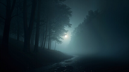 Fototapeta premium misty forest in the night