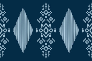 Ikat pattern traditional ethnic pattern ikat motif fabric pattern geometric style. Embroidery ethnic oriental blue background wallpaper. Abstract,vector,illustration.Texture,frame,decoration.
