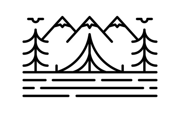 recommend clip art: Camping tent in nature line art vector. Adventure illustration stock