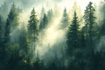 Forest Awakening, Morning fog lifting