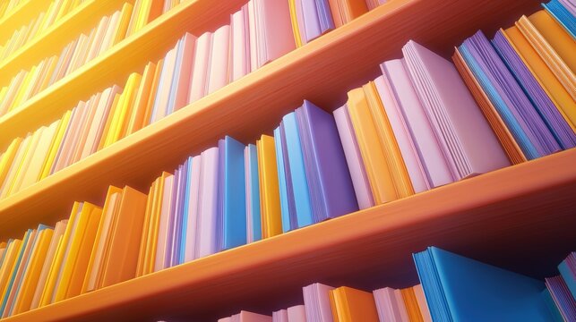 A colorful bookshelf filled with neatly arranged books, showcasing vibrant spines in varying hues, inviting exploration and reading, health info records management.