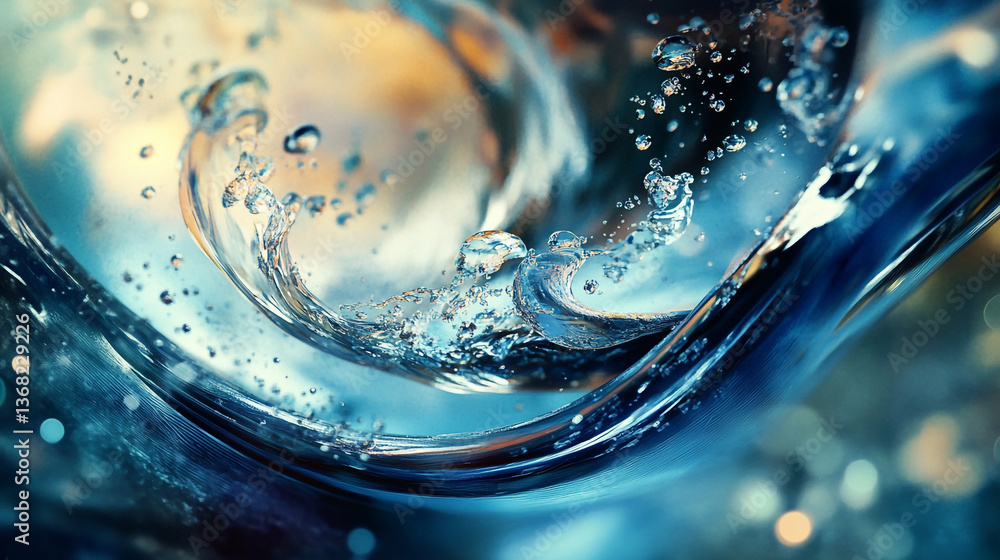 Poster a dynamic close up of swirling water with bubbles and light reflections creating a vibrant abstract 