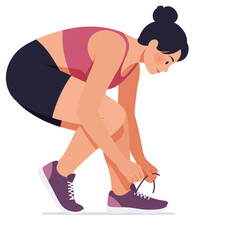 Woman tying her shoes in a flat and minimal style vector art