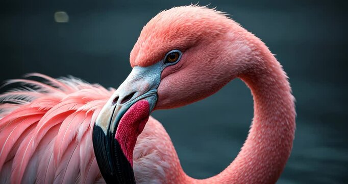 Andean flamingo, Phoenicoparrus andinus, indigenous to the Andes mountains. Detailed close-up portrait of the flamingo from Laguna Verde. Nature birdwatching, wildlife.