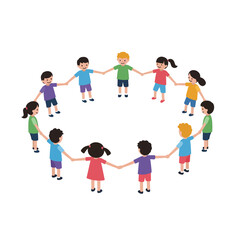 Children holding hands in a circle design with flat and colorful style vector art