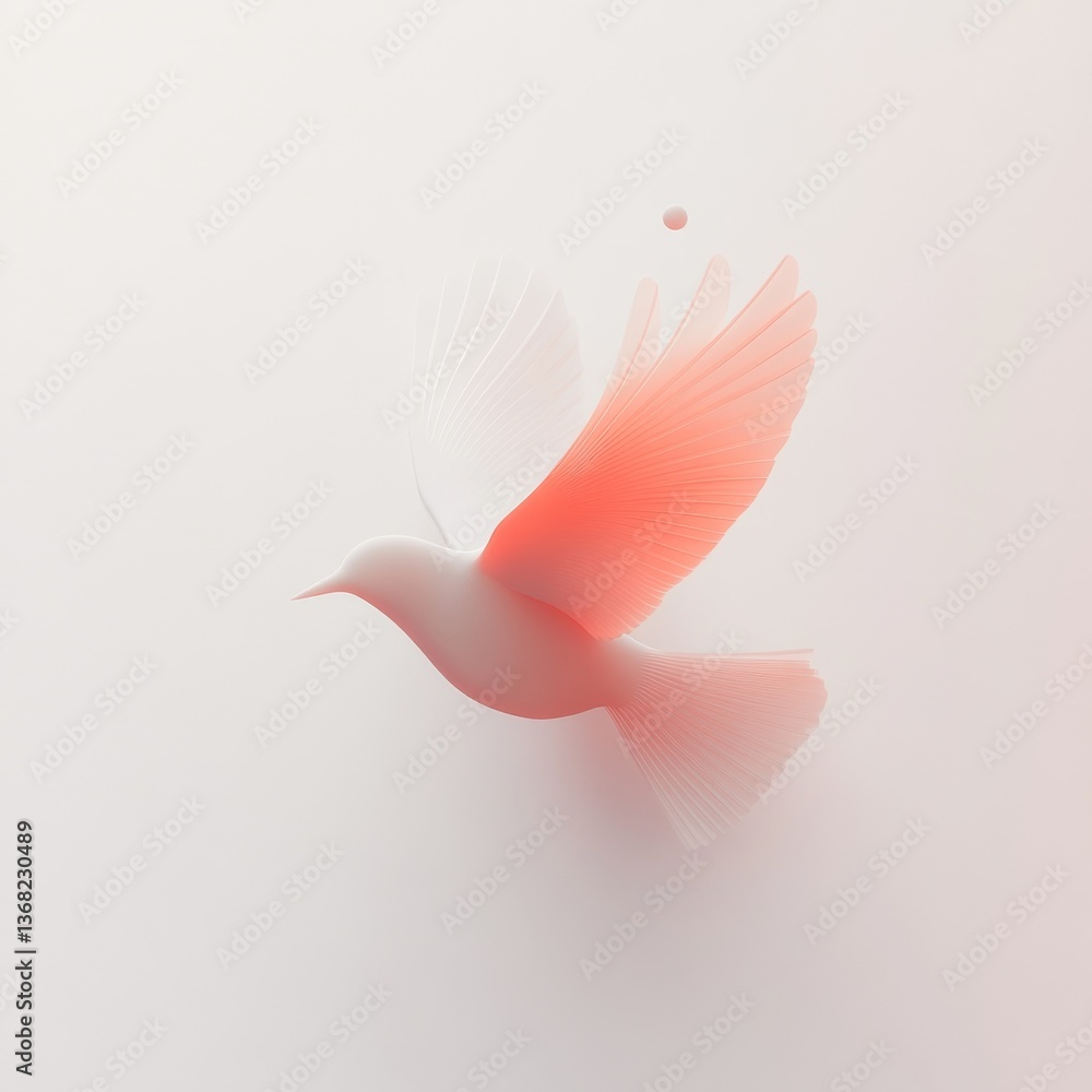 Aufkleber delicate dove in flight: a soft and ethereal 3d rendering of freedom and peace with light pink accen