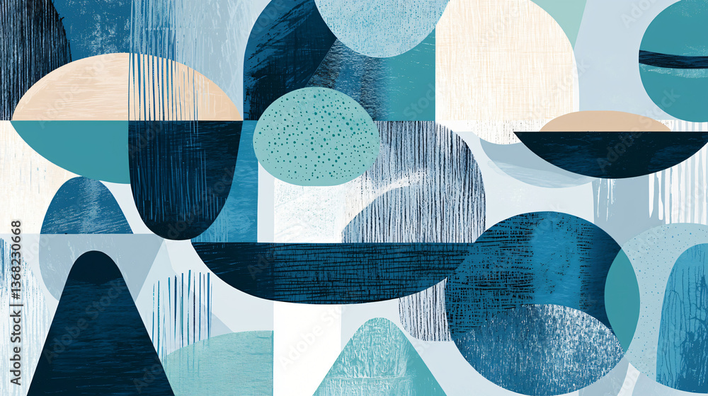 Poster elegant pattern featuring blue and beige shapes in an abstract geometric design that evokes a sense 
