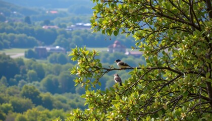 Birds chirping in the trees, adding to the peaceful ambiance of the lookout.