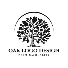 Obraz premium oak logo design,vector,vintage,silhouette,illustration,symbol,badge,natural,farm,leaf,organic,leaves,green,life,template,business,concept,wood,emblem 