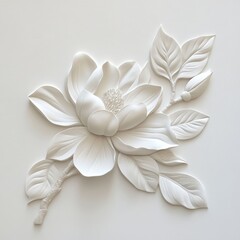 Fototapeta premium Elegant White Magnolia Flower Relief Art on Plain Background: A Study in Simplicity and Texture