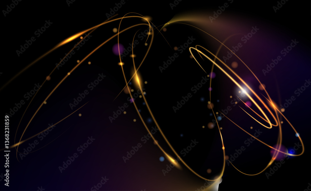 Poster Illustration vector abstract wave, flow line, motion pattern and particle dot on gold color background. Modern futuristic, big data design for background. Digital datum, high tech, technology concept