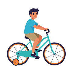 Obraz premium Boy riding a bicycle in flat minimal style vector art