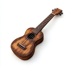 Obraz premium Wooden Ukulele with Grain Detail Isolated on White Background, Capturing the Intricacy of Musical Instruments