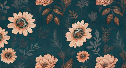 A bold bohemian floral design with oversized watercolor flowers on a deep teal background, AI Generated