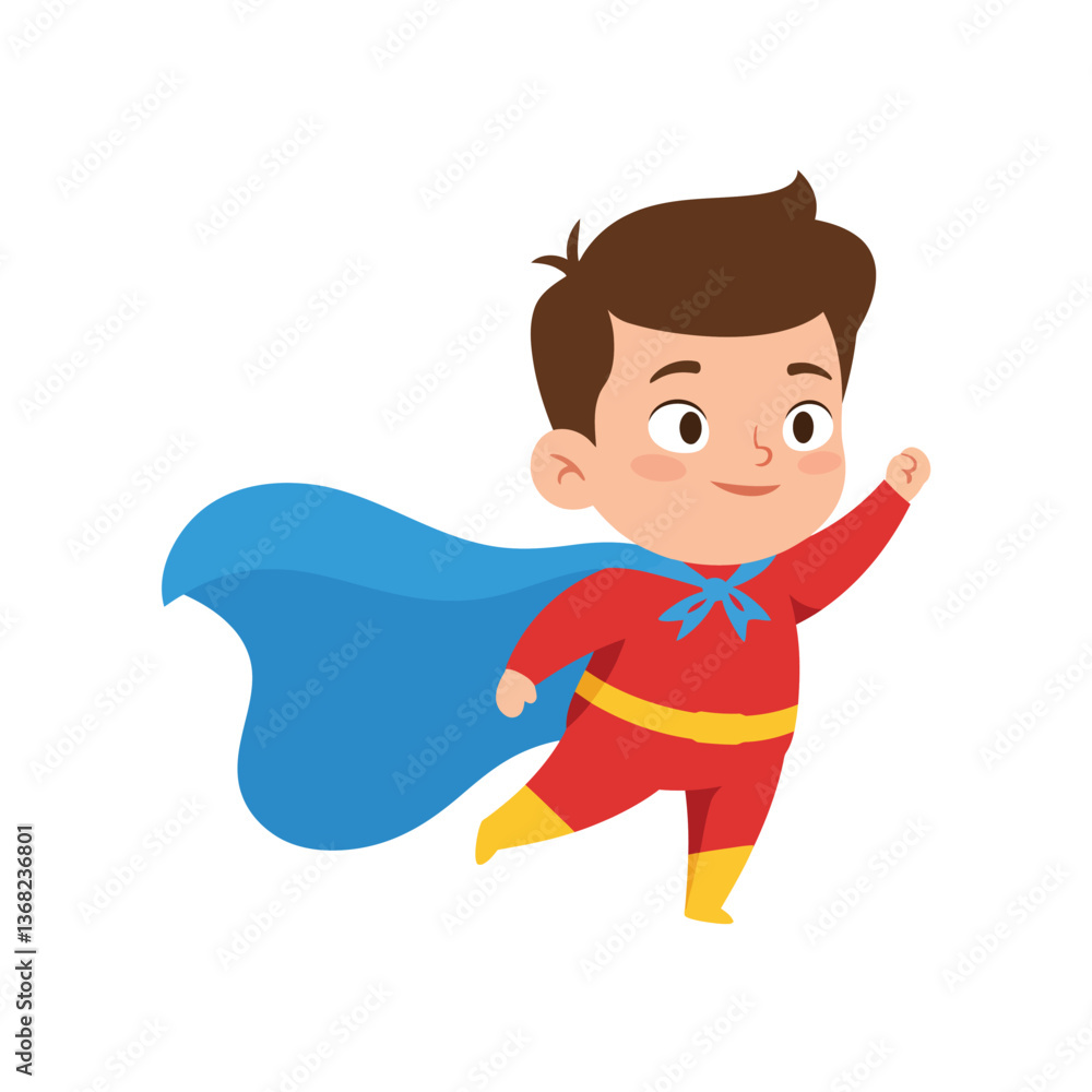 Poster young superhero character in dynamic pose with flat design style vector art