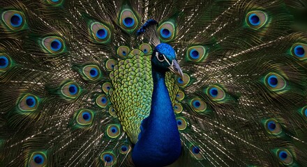 Fototapeta premium Majestic Peacock Displays Vibrant Plumage. AI Generated