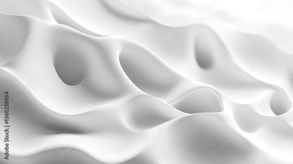 Poster abstract white waves surface with smooth curves and shadows creating a minimalistic background desig